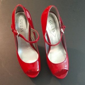 Guess Red Patent leather peep-toe stilettos